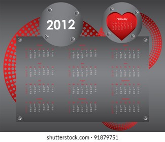 special calendar for 2012 with valentine design