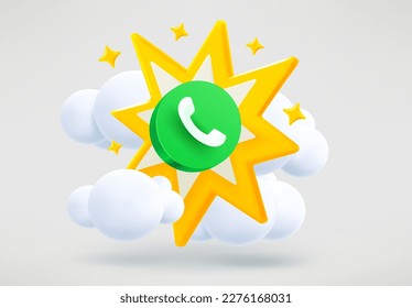 Special call concept with handset icon and yellow flash. 3d vector illustration
