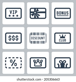 Special Cards Icons Set: VIP, Gift, Bonus, Discount, Club Card