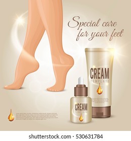 Special care for your feet female legs spa cream conceptual composition for advertisement with editable text vector illustration