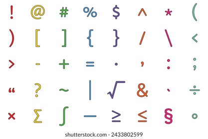Special Characters outline color icon set, vector illustrator