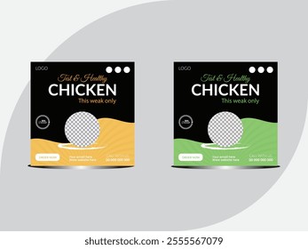 Special chicken social media post design. Restaurant food menu web banner set for online business promotion. fried chicken poster design. Food design for social media post for fast food, burger, pizza