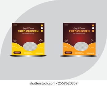 Special chicken social media post design. Restaurant food menu web banner set for online business promotion. fried chicken poster design. fried chicken white spicy sauce, perfect for restaurants post.
