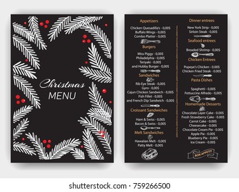 Special Christmas and New Year's menu for the restaurant.