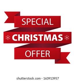 Special Christmas offer red ribbon banner icon isolated on white background. Vector illustration