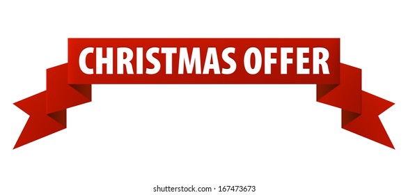 Special Christmas offer red ribbon banner icon isolated on white background. Vector illustration