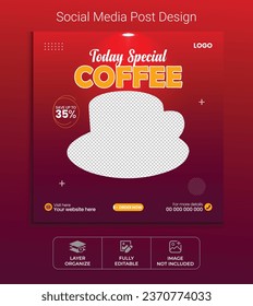  Special coffee social media post design, coffee shop web banner template. Discount cafes shop poster design.