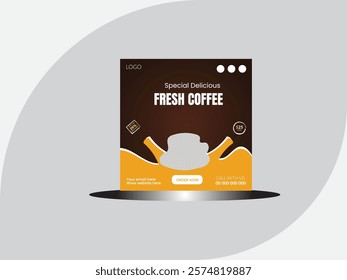 Special coffee social media post design template layout, Social media food post design template for Facebook and Instagram, Vector drawing elements coffee banner poster flyer