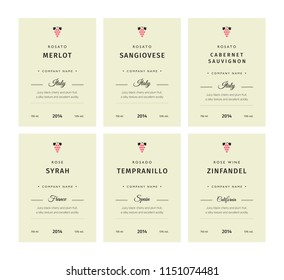 Special collection best quality grape varieties and premium wine brand names labels emblems abstract isolated vector illustration. Rose wine label set