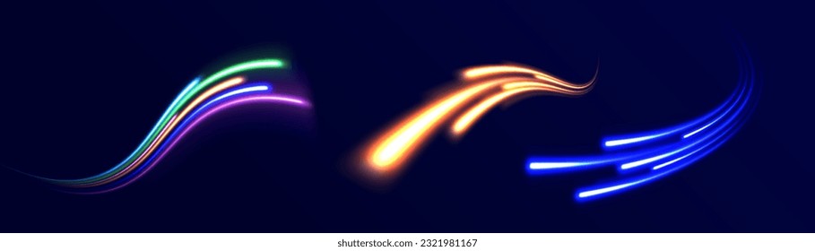 Special colorful christmas effect twirl. Abstract white wawe. Vector magic glowing star light effect with neon blurred curved line. Sparkling translucent comet bokeh. The effect of the vortex curve.