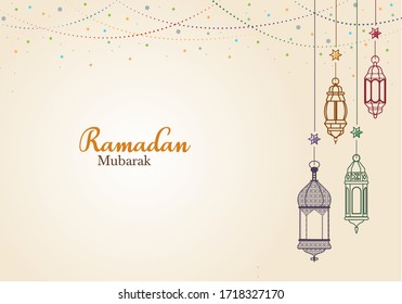 Special composition for Ramadan, decorated with Ramadan oil lamps, with warm colors and flat composition. vector illustration. EPS 10
