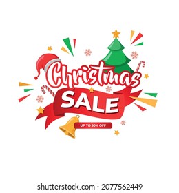 Special cristmas banner sale with 50% discount, abstract ornaments and white background