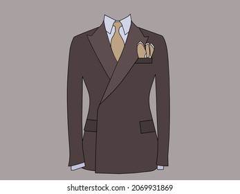 A special dark brown tuxedo for men's formal wear.  Formal fashion vector illustration.