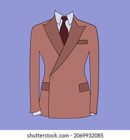 A special dark brown tuxedo for men's formal wear.  Formal fashion vector illustration on purple background.