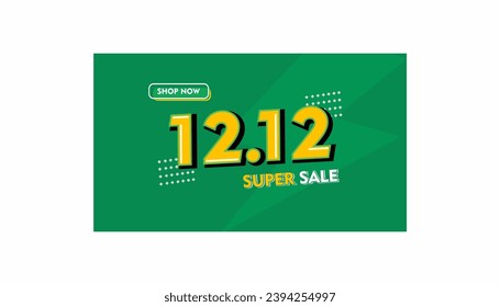 Special day 12.12 shopping day banner or poster. 12.12 last shopping month of the year with green background and yellow font