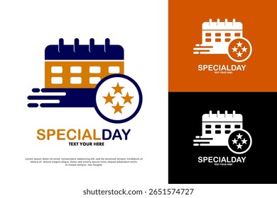 Special day calendar logo with stars, perfect for marking important events and celebrations.