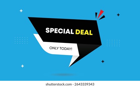 Special deal only today editable vector art illustration web banner template design featuring black white shapes on a light blue business background unique modern style for eye catching promotions