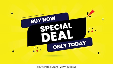 Special deal only today hurry up Banner template with yellow background, black and shining blue red vector art for high-impact promotions deal, vector, sale, icon, offer, discount, banner, special