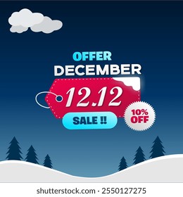 Special December 12.12 Sale. December Sale Shopping Day Vector Illustration. Flat 12.12 Sale up to 10% off. Special Offer. Editable EPS file.