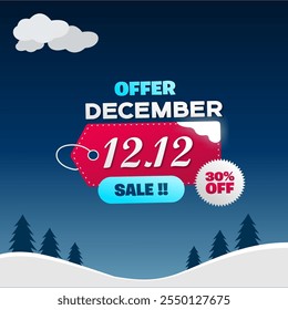 Special December 12.12 Sale. December Sale Shopping Day Vector Illustration. Flat 12.12 Sale up to 30% off. Special Offer. Editable EPS file.