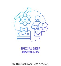 Special deep discounts concept blue gradient icon. Flash sale. Loyalty program. Exclusive member advantages abstract idea thin line illustration. Isolated outline drawing. Myriad Pro-Bold font used