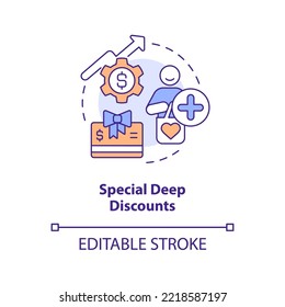 Special deep discounts concept icon. Flash sale. Loyalty program. Exclusivity abstract idea thin line illustration. Isolated outline drawing. Editable stroke. Arial, Myriad Pro-Bold fonts used