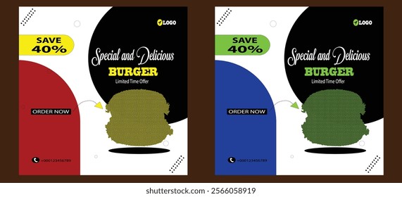 Special and Delicious Burger Post Design with vector.