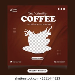 Special delicious coffee sales template social media post. Discount offers Cafe and restaurant business promotional web banner and Instagram post design. Coffee sale advertisement design template.