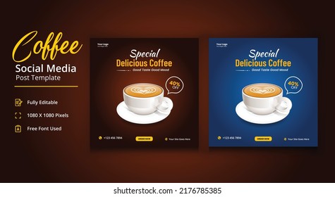 Special Delicious Coffee Social Media post, Coffee Social Media Post Template, Coffee Shop Social Media Template