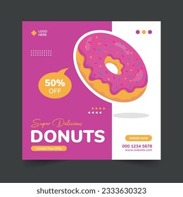 Special delicious donuts social media post or web banner template design vector illustration