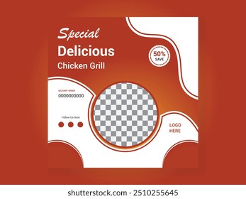 Special and Delicious Fried chicken social media post design or promotional web banner template for Instagram or Facebook advertising