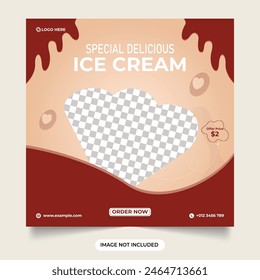 Special delicious ice cream design for digital marketing. ice cream and dessert sale discount template with creamy background. ice cream social media post vector with abstract shapes.