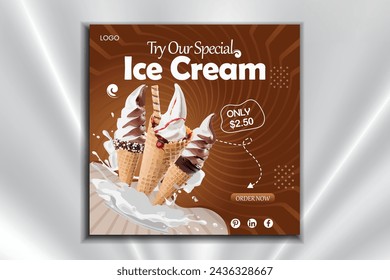 special delicious Ice cream social media banner post template.