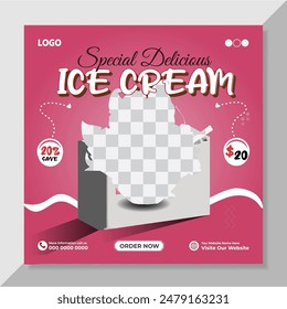special delicious ice cream social media post design. Sweet ice cream social media post design template Delicious ice cream social media marketing, fast food, and restaurants.