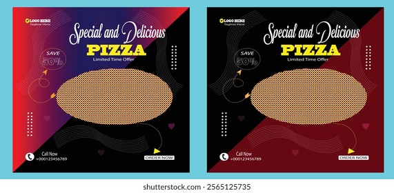 Special and Delicious social media  Pizza post Design with vector,Premium social media pizza post Design.Food social media post and promotion banner design template. Pizza banner design template.