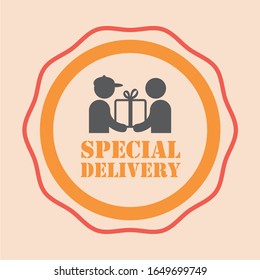 special delivery  label is a piece of paper,plastic film,cloth,metal or other material affixed to a container or product.
