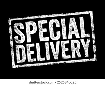 Special Delivery - shipping or courier service that provides expedited or customized delivery options for parcels, packages or mail, text concept stamp