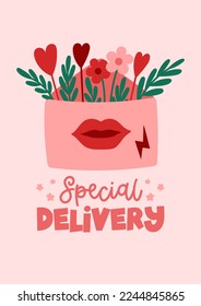 Special delivery. Valentine's Day envelope greeting card. Valentine quote vector design