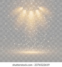 Diseño especial de efecto luminoso en un escenario, estudio. Vigas de foco vectorial. Png claro. Decoración. Linterna o luz de foco aislada en un fondo transparente.