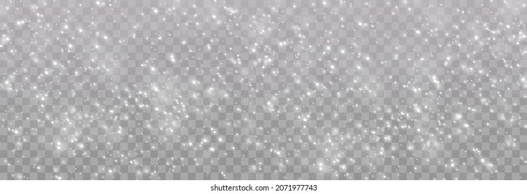 Special design of the snowfall or snow effect. Realistic falling snowflakes. Snowfall, blizzard, winter, snowflakes, snow fluff. Christmas image, cold winter. Vector illustration on PNG background.