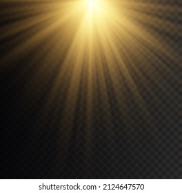 Special design of sunlight or light effect. Dawn, glare from the sun. Vector blur in the light of radiance. Yellow glowing explode effect and sun rays shine. Gold sparkle flash star, golden spotlight.