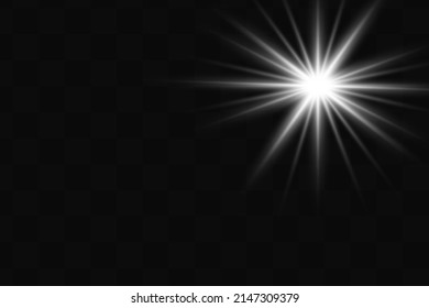 Special design of sunlight or light effect. Star, sun or spotlight beams. Bright flash. Light PNG. Decor element. Vector illustration for decorating. Isolated transparent background.