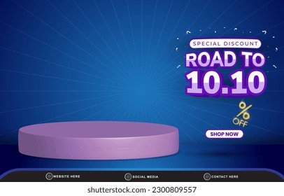 special discount 10.10 sale with landscape template banner and copy space 3d podium for product sale with abstract gradient blue background design