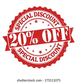Special discount 20% off grunge rubber stamp on white, vector illustration