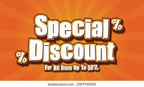 Special Discount 3D Text for Banner and Poster. With Orange Background and White Color Text