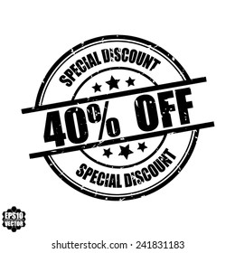 Special discount 40% off black grunge rubber stamp on white background, vector illustration 
