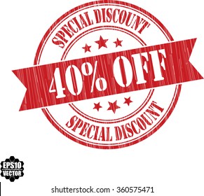 Special discount 40% off red grunge stamp.Vector.