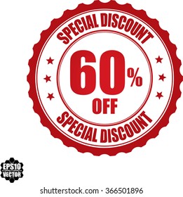 Special discount 60% off stamp.Vector.