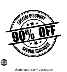 Special discount 90% off black grunge rubber stamp on white background, vector illustration 