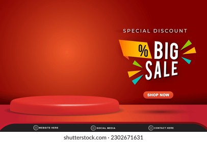 special discount big sale with landscape social media post tempate banner with copy space 3d podium for product sale with abstract gradient red background design